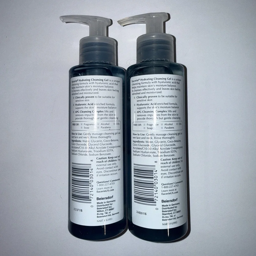 Lot of 2 Eucerin Hydrating Cleansing Gel Face Wash Hyaluronic Acid 6.8 oz NEW